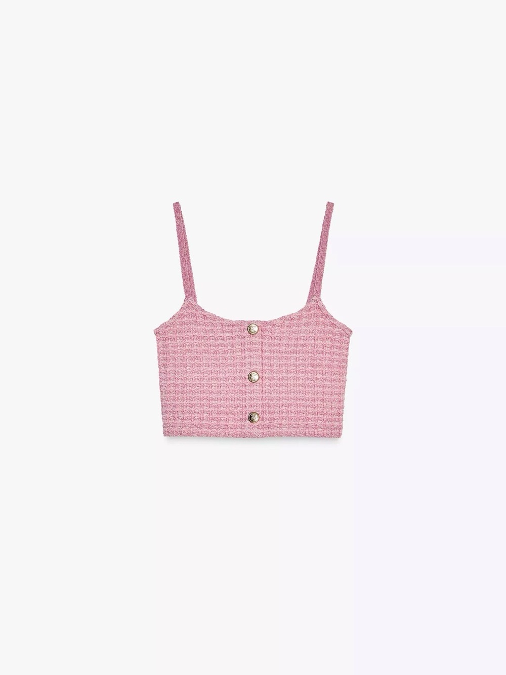 Zara Pink Tweed Crop Cami with Gold Buttons